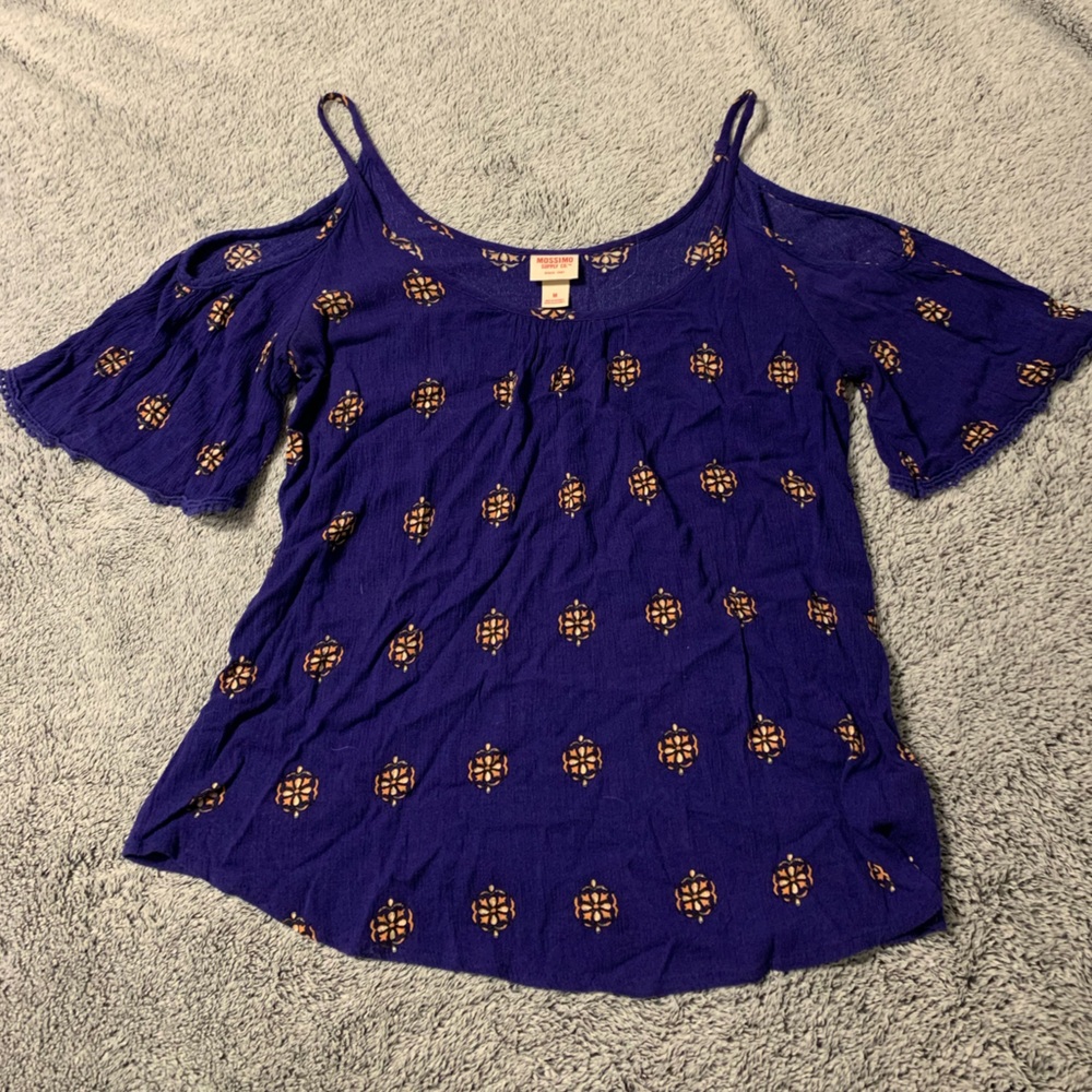 Mossimo Blue and Yellow Off-Shoulder Top - Size Medium